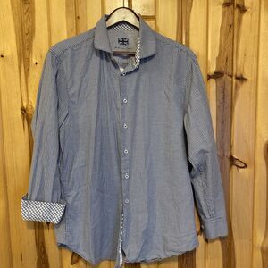 Michelsons London Shirt Men's Size Large Gray Flip Cuff Check Button Down